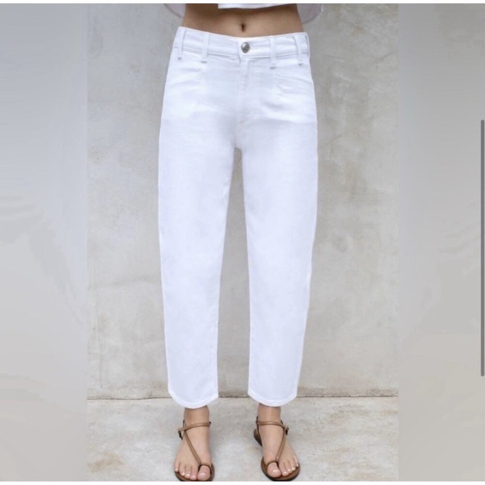 NWOT AYR Womens‎ The Beat Jeans 23 Barrel Leg Pockets Crop Tapered White